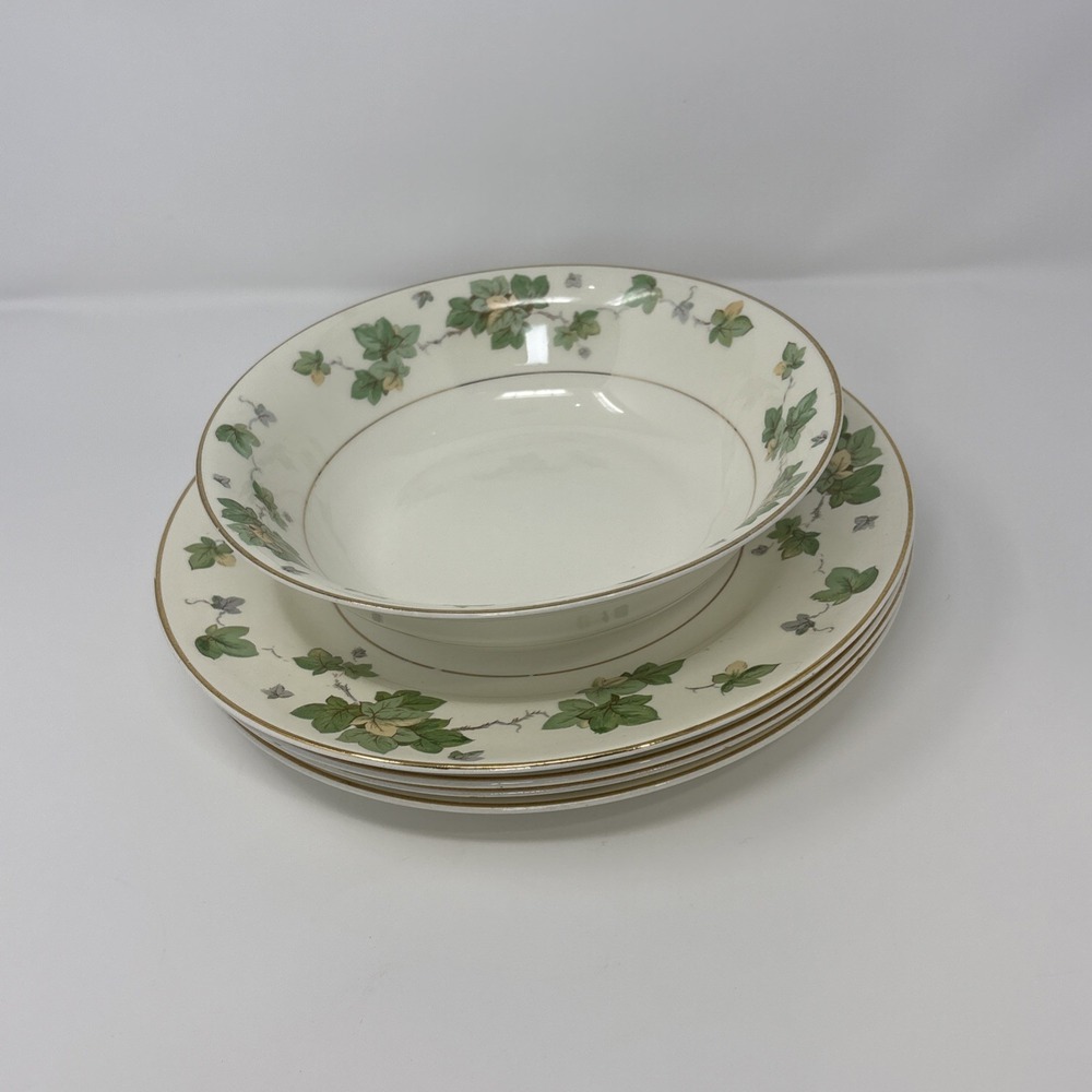 Pope Gosser~Ivy Floral 24k gold china~USA~ Serving Bowl, 4 Dinner Plates Vintage